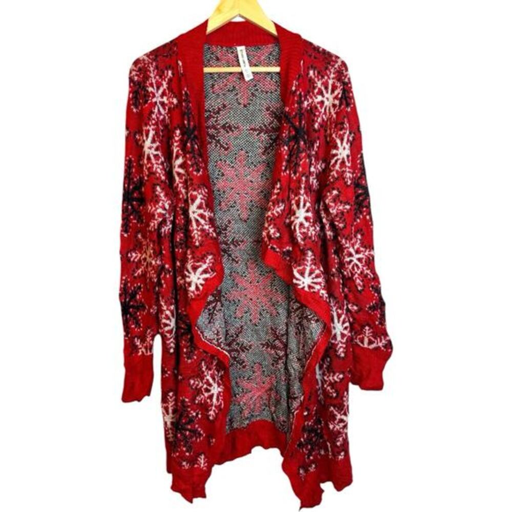 Bethany Mota Longline Duster Cardigan Sweater Waterfall Draped Snowflake Large